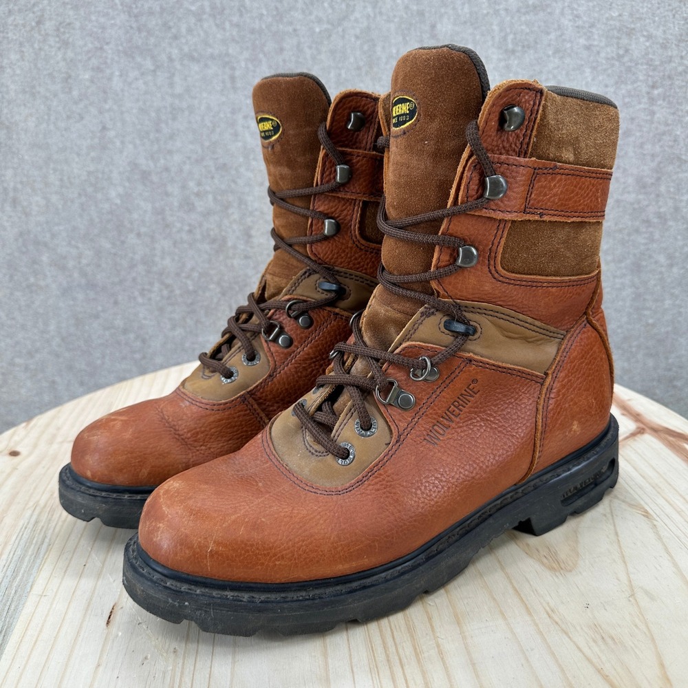 Wolverine Work Boots Mens 9M Brown Leather 8-Inch W04217 Rugged Lug Sole